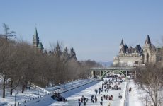 Ice skating on the Rideau Canal (UNESCO) in Ottawa, Ontario Canada (Ice skating on the Rideau Canal