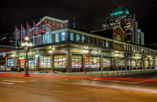 Ottawa, Canada - November 5, 2012: Car Light Trails in front of Ottawa's Byward Market Building on a Clear Night